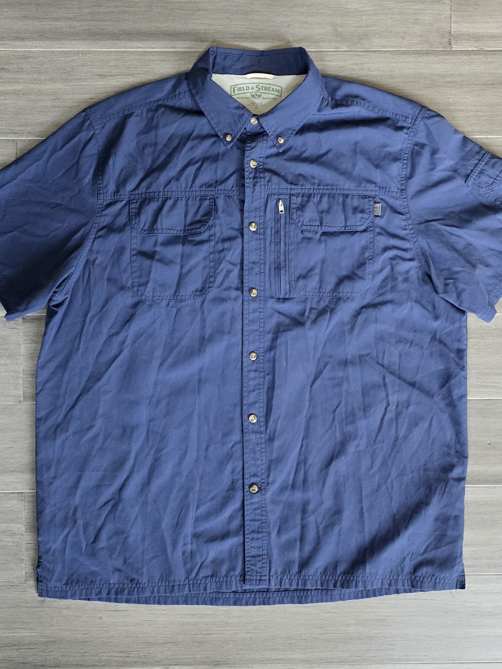 Field & Stream Mens Short-Sleeve Button-Down Shirt Fishing Outdoors Navy XL